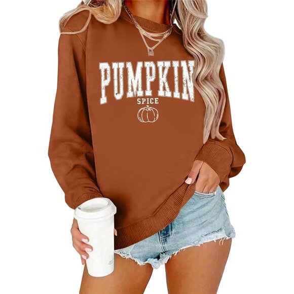 Women's Fall Pumpkin Graphic Sweatshirt Polyester Blend Long Sleeve Casual
